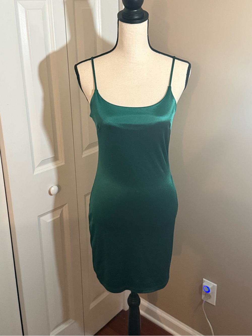 Emerald Green Satin Maxi Slip Dress with Spaghetti Straps